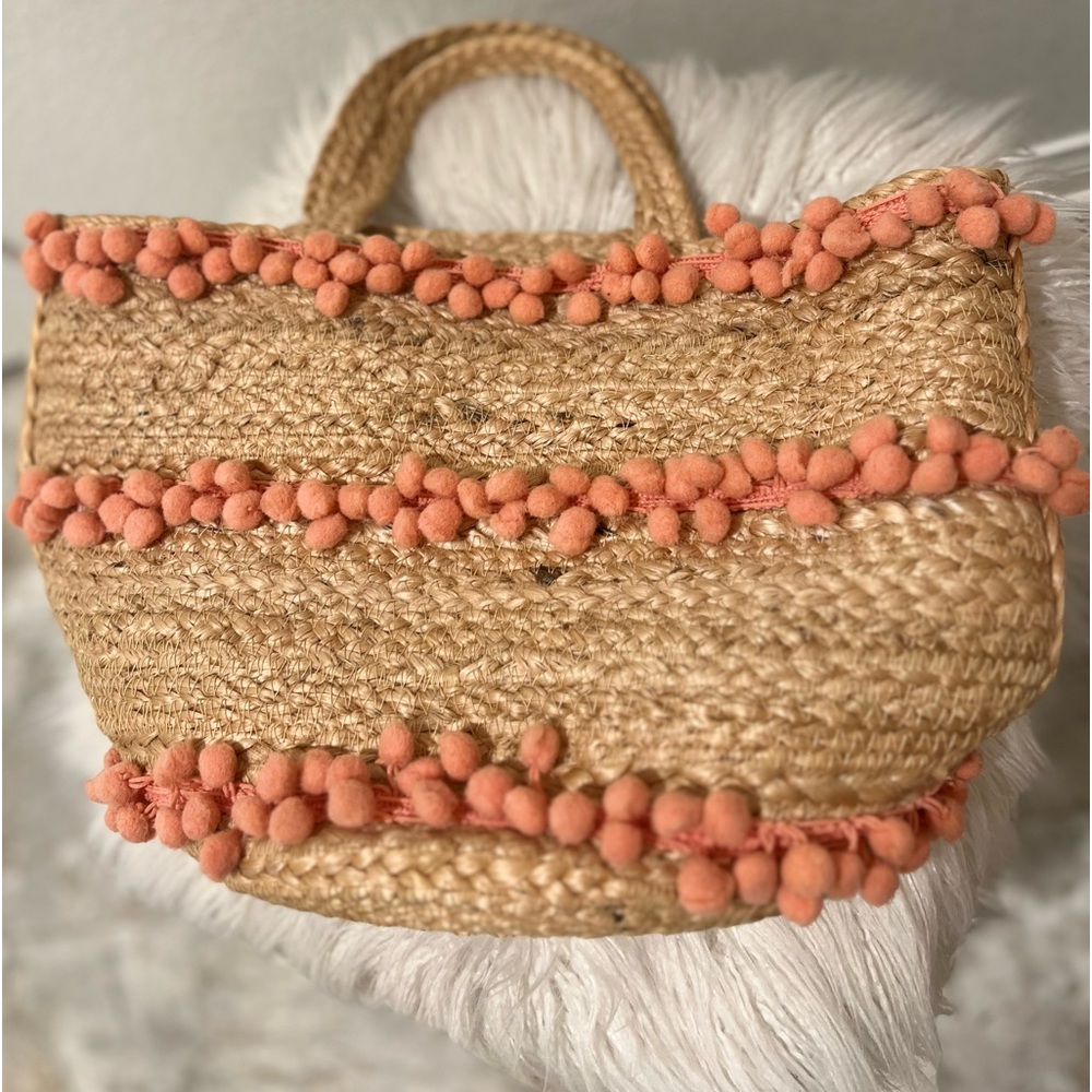 ⚜️💛⚜️Shiraleah Aubrey small pompom Jute Bag Bohemian - Picture 10 of 17